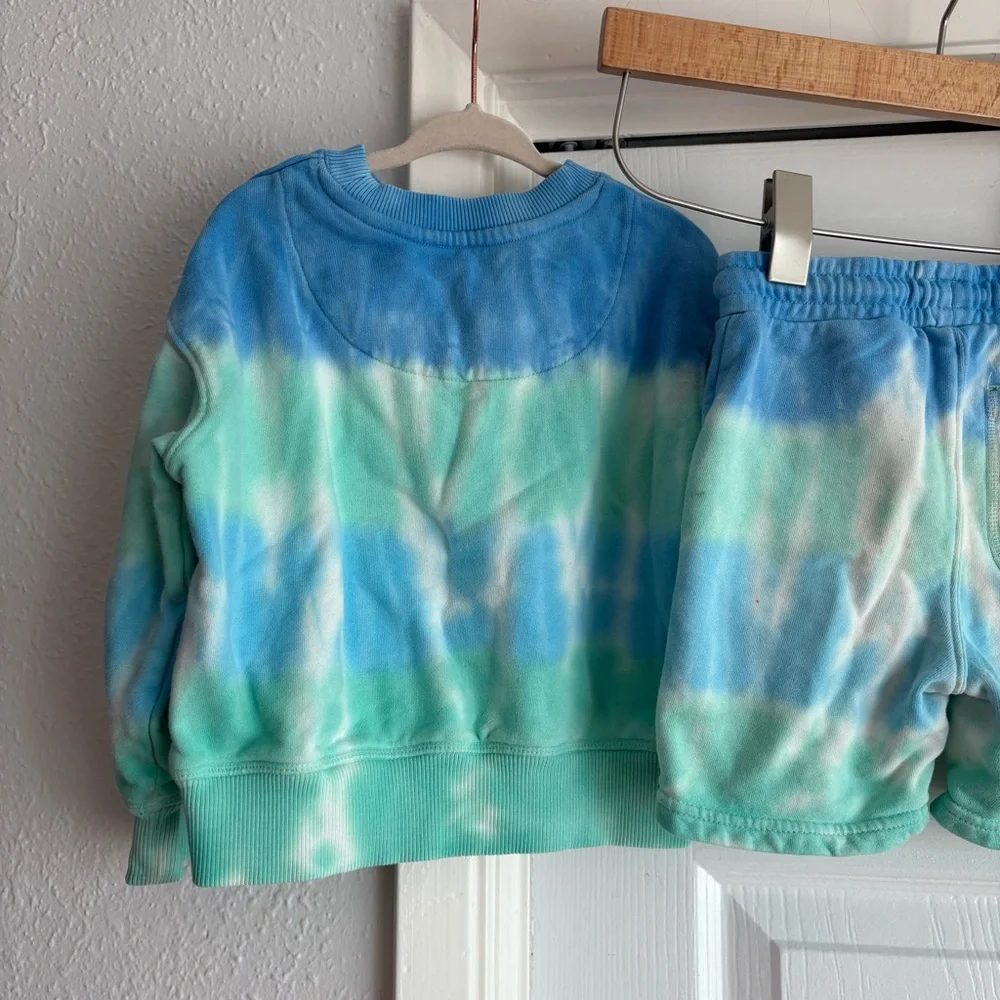 Mini Boden 3-4Y Blue & Green Tie-Dye Sweatshirt and Shorts Set